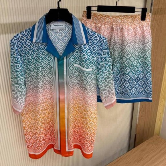 Casablanca Men Gradient Monogram Silk Shirt Set XLarge Size - Picture 1 of 3